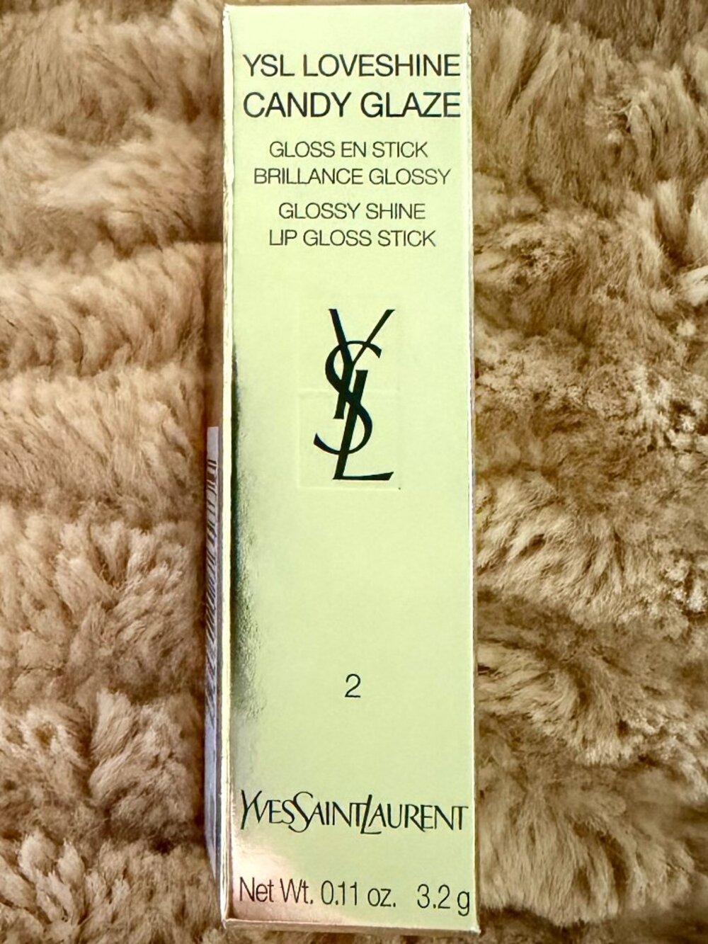 YSL Loveshine Candy Glaze Lip Gloss Stick Full Size -02 Healthy Glow Plumper NIB